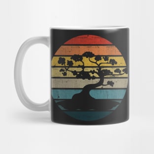 Bonsai Tree Silhouette On A Distressed Retro Sunset design Mug